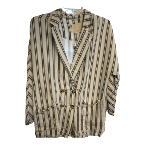 Anthropologie Pilcro White and Blue Striped Blazer Relaxed Fit - Picture 3 of 10